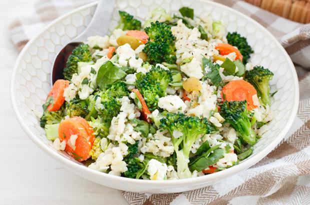Bowl of Brown Rice Broccoli Salad