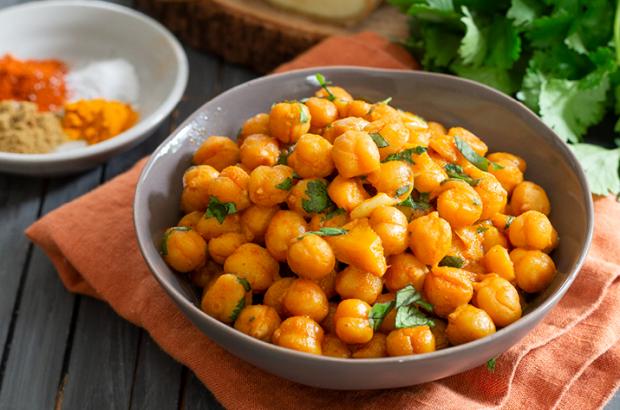 Bowl of Curried Chickpeas in Coconut Milk
