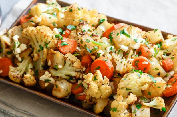 Roasted Cauliflower and Potatoes with Feta