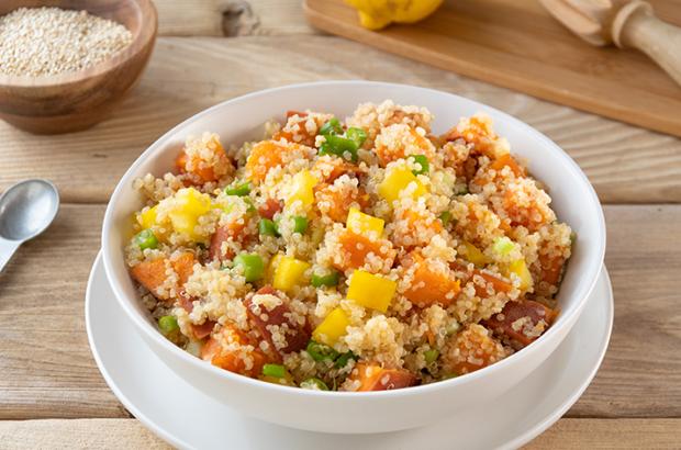 Bowl of Quinoa Salad with Sweet Potatoes and Peppers