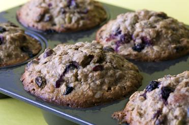 Blueberry muffins made with frozen blueberries