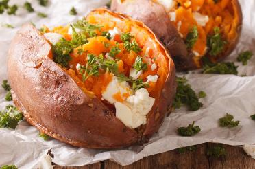 Baked Sweet Potatoes with Feta and Parsley