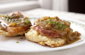 Cornmeal Angel Biscuits with Ham and Red-Eye Gravy