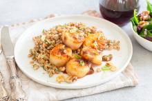 Miso Blood Orange Scallops with a bed of brown rice