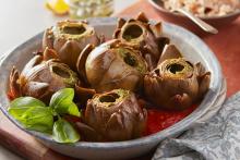 Braised Artichokes with Anchovy Pesto